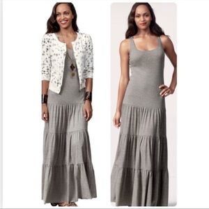 Cabi Dress Gray Heathered Resort Tiered Sleeveless Maxi Size Small